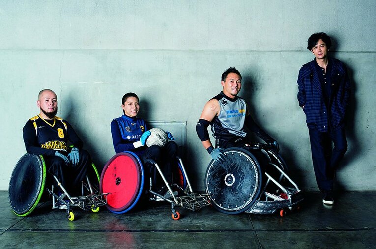 稲垣吾郎に車いすラグビーの魅力を語った（左から）乗松聖也、倉橋香衣、池透暢。 ／ photograph by Asami Enomoto