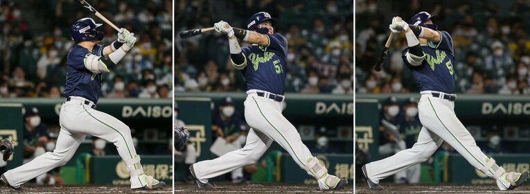 阪神戦の3打席連続本塁打　©Kyodo News
