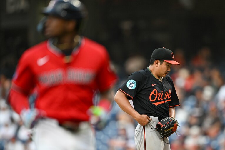 ガーディアンズ戦での菅野　©Getty Images