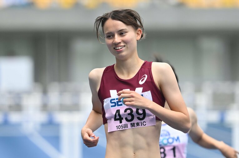 5月の関東インカレ400mハードルで2位に入った1年生のガードナ・レイチェル麻由。高校時代は七種競技でも全国入賞しているアスリートだ ／ photograph by Takashi Shimizu