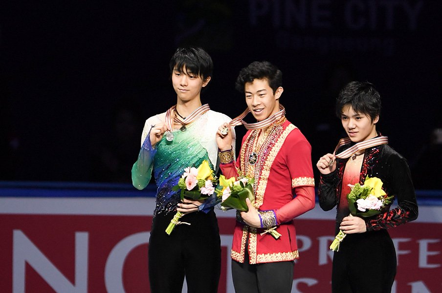 四大陸男子でトップ3人が生んだ名勝負。羽生結弦の貫禄と、才能溢れる若き2人。<Number Web> photograph by Asami Enomoto
