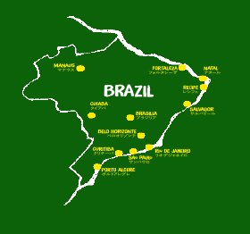 今大会の試合が行われる12都市。日本代表のギリシャ戦はナタール、コロンビア戦はクイアバで行なわれる。 