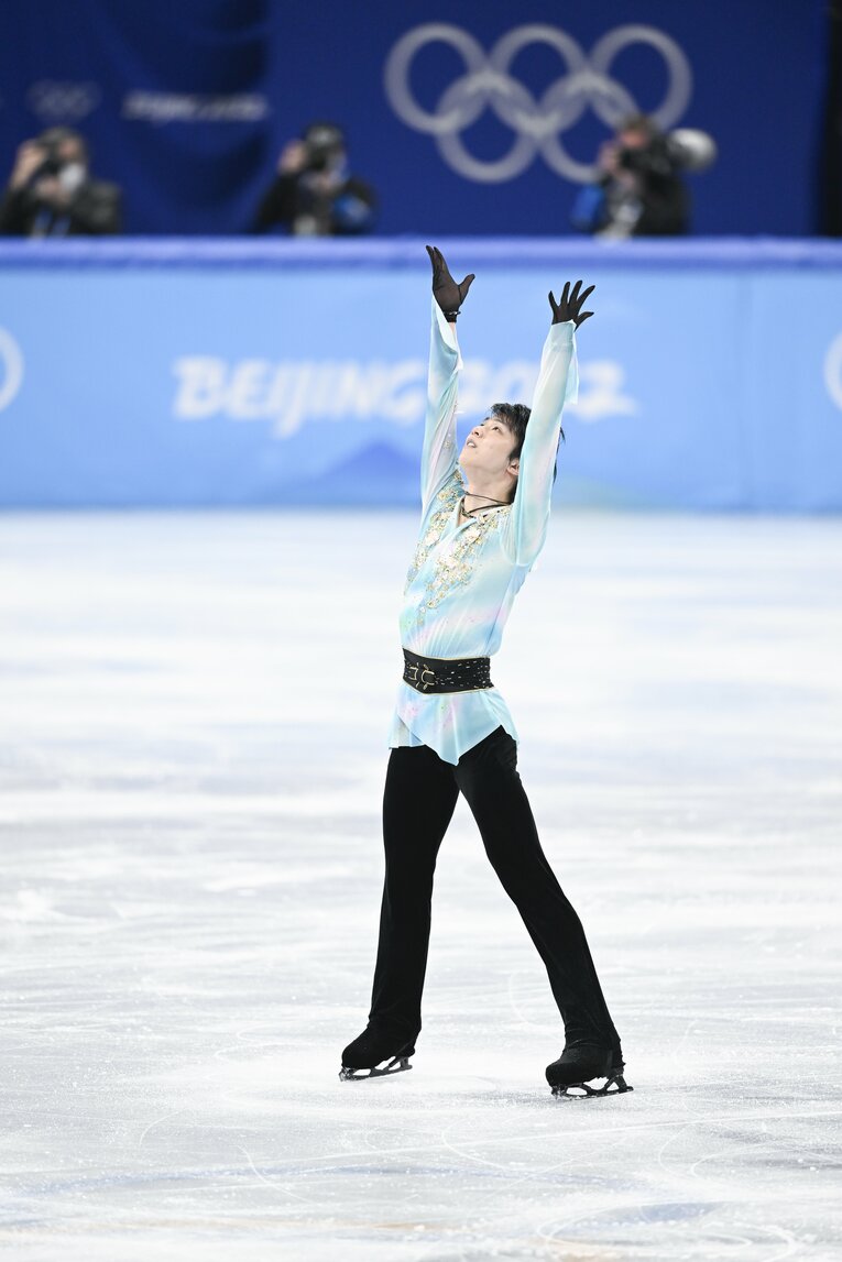 北京五輪フリーの羽生結弦の演技　©Asami Enomoto／JMPA