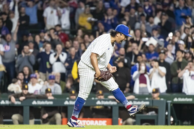 5月7日のパドレス戦で7回2失点に抑えた今永。カブスの本拠地リグリー・フィールドのファンもスタンディングオベーションで好投を称えた　©︎Getty Images