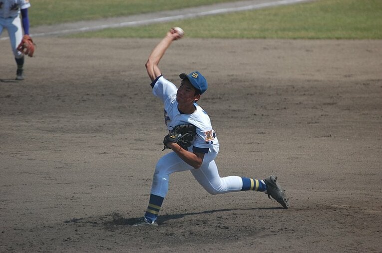 高校時代の湯浅。投手転身してからの覚醒は目覚ましかったという　©Genki Taguchi
