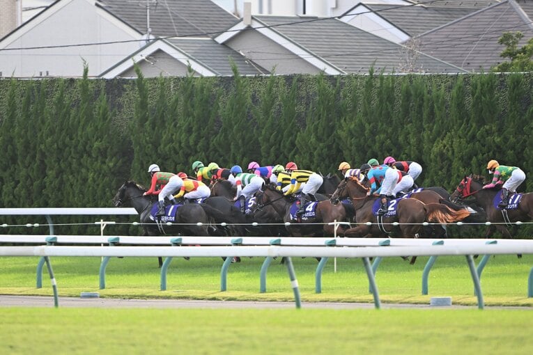 外枠から逃げの手に出るメイショウタバルと武豊　©Keiji Ishikawa