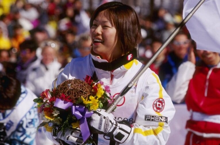 1998年の長野五輪で金メダルを獲得した際の里谷多英 ／ photograph by Getty Images