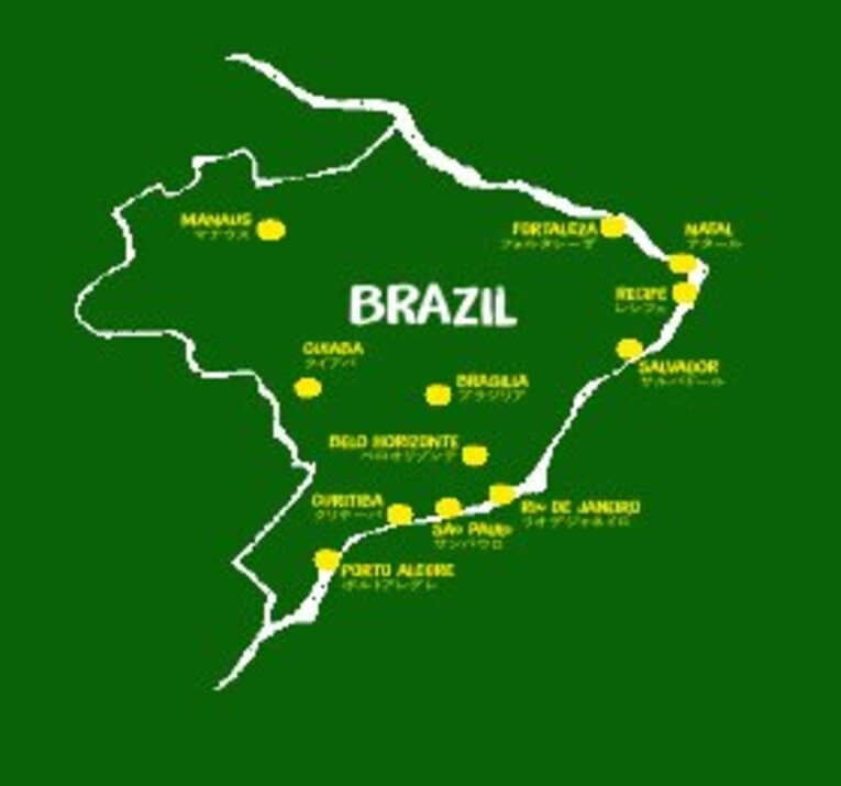 今大会の試合が行われる12都市。日本代表のギリシャ戦はナタール、コロンビア戦はクイアバで行なわれる。 