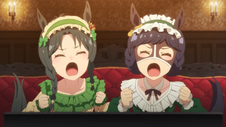 テレビで見守る後輩ウマ娘たち　©2023 アニメ「ウマ娘 プリティーダービー Season 3」製作委員会