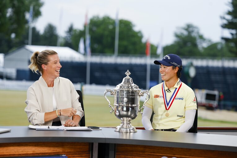 インタビューに応じる笹生優花　©︎USGA