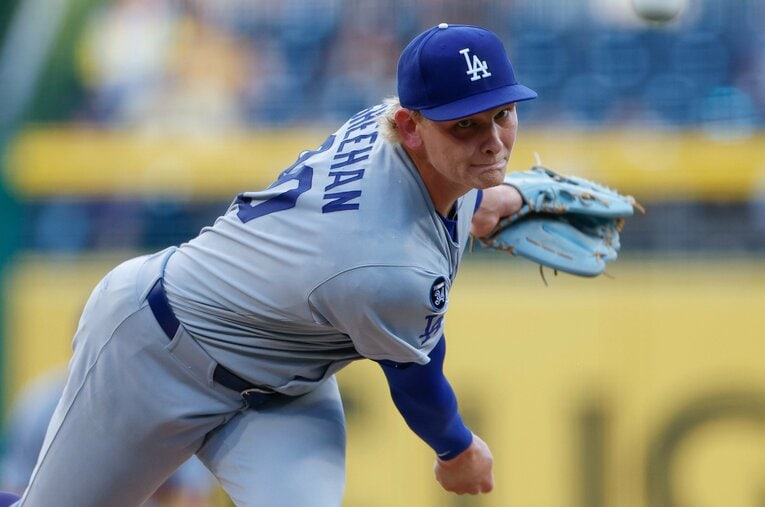 9月3日に大谷翔平の体調不良により代替登板したドジャースのエメット・シーハン。“記念球”をめぐり思わぬ騒動に巻き込まれることに… ／ photograph by Getty Images