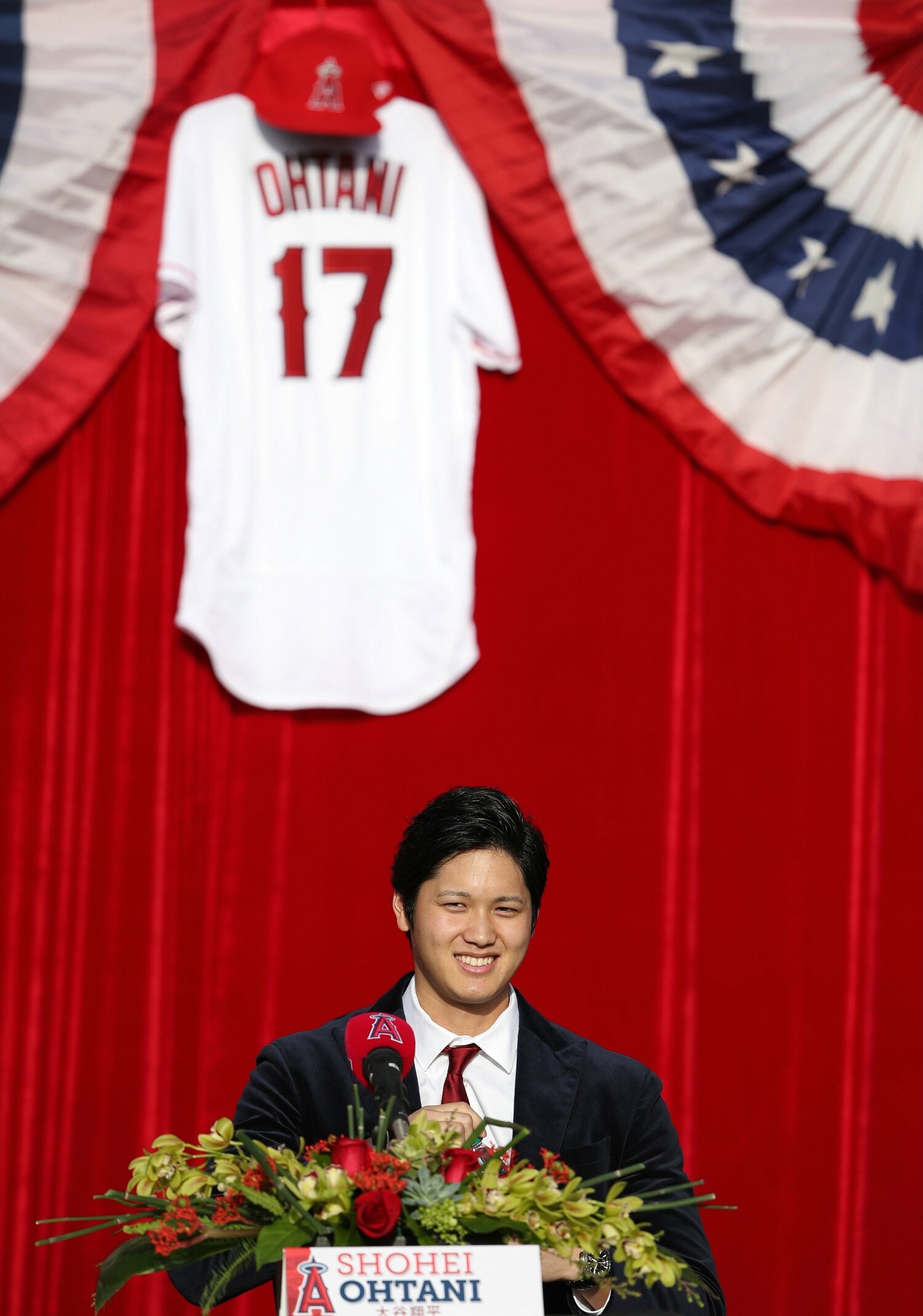 日本ハムからエンゼルスに移籍した大谷翔平の入団会見　©︎JIJI PRESS