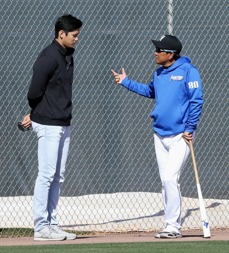2018年、日本ハムの春季キャンプを訪れた大谷　　©JIJI PRESS