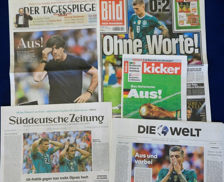 2018年ロシアW杯ではまさかのグループリーグ敗退を喫したドイツ代表。メディアには厳しい言葉が並んだ　©Getty Images