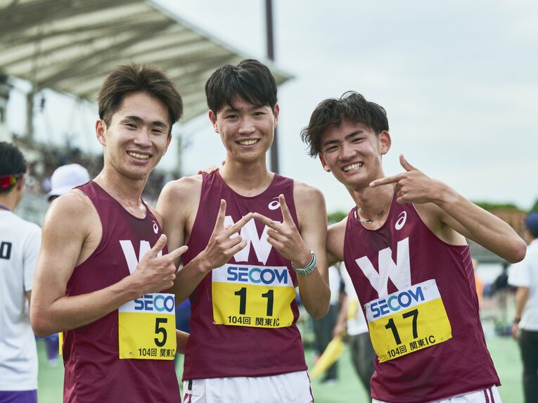 関カレで5000mに出場した（左から）山口智、鈴木、山口竣　©Yuki Suenaga