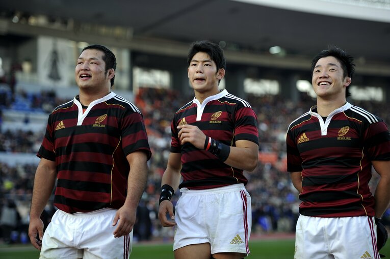 （左から）早稲田大時代の垣永、藤田慶和、金正奎。垣永は2013年度にキャプテンを務めた　©︎Takuya Sugiyama