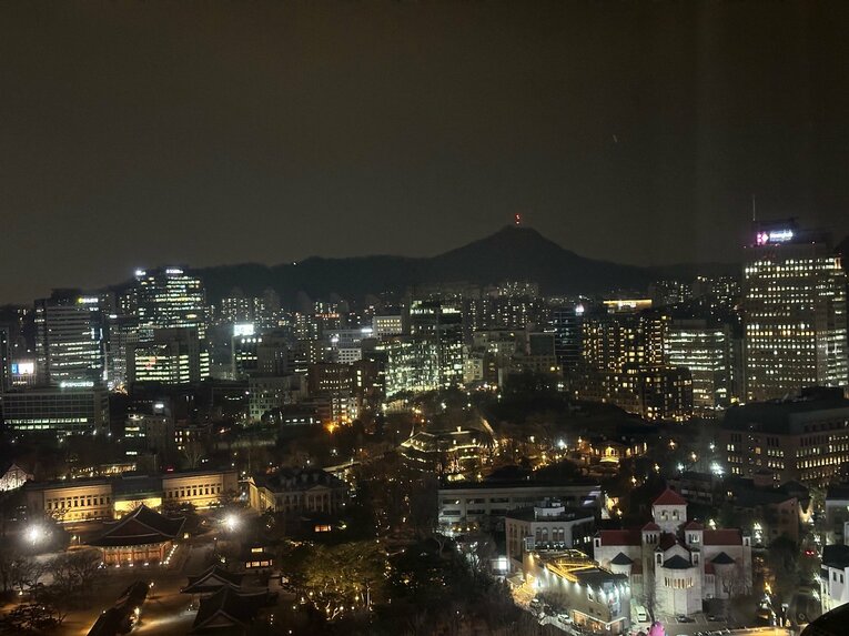 ホテルからの眺め。ソウルは山や丘が多い地形が特徴