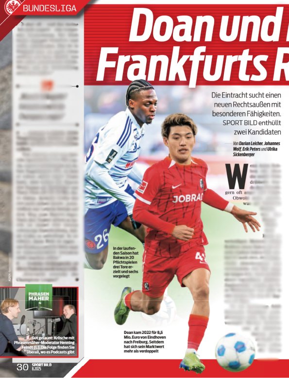 フランクフルトの補強戦略を報じた「スポーツビルト」誌　※筆者提供。画像は一部加工