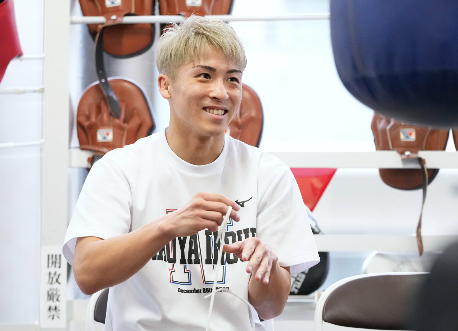 リラックスした表情で公開練習に臨む井上尚弥　©Naoki Fukuda