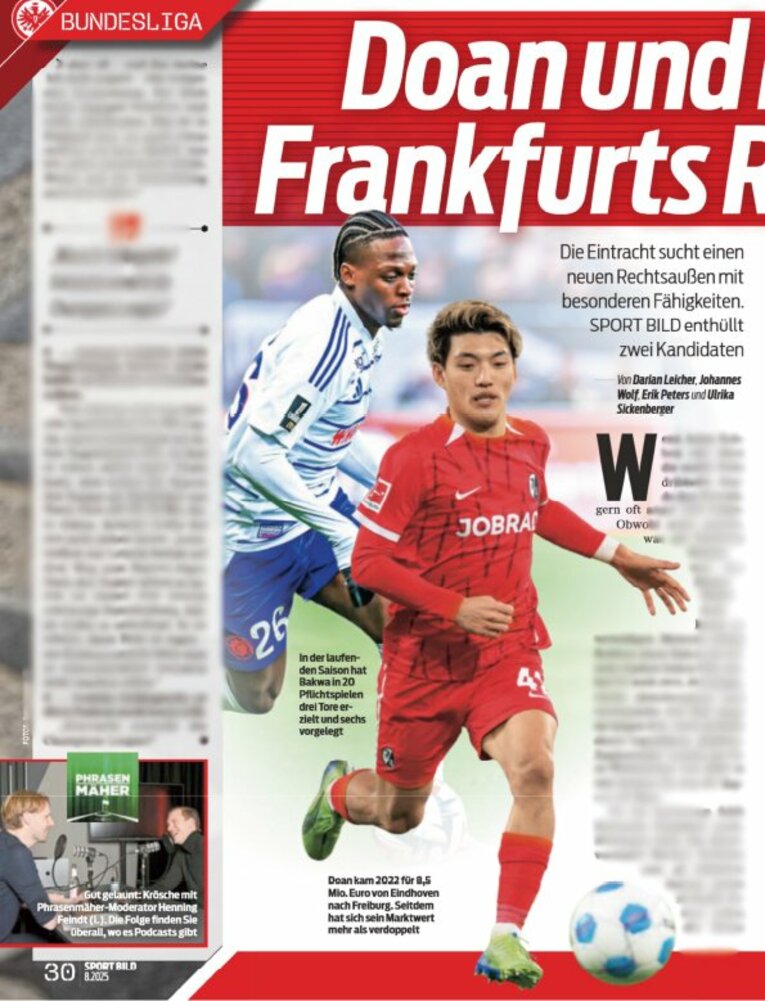 フランクフルトの補強戦略を報じた「スポーツビルト」誌　※筆者提供。画像は一部加工