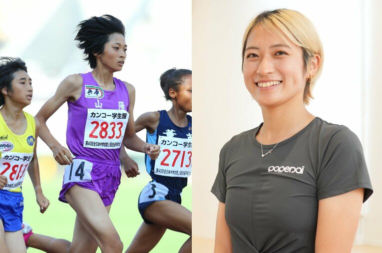 26歳での現役復帰を決めた高橋ひな。いまだ800ｍの中学記録を持つ「元・天才少女」は現在、ピラティスのインストラクターを務める ／ photograph by (L)AFLO、(R)Satoshi Wada