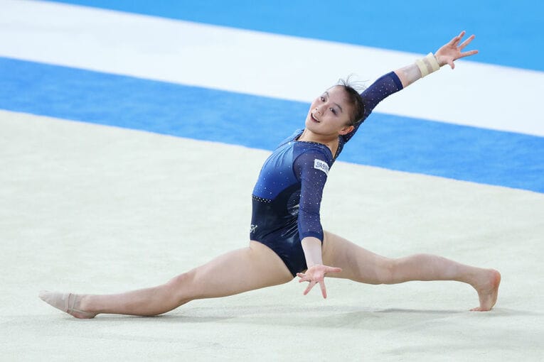 ゆかでの宮田の演技　©Kiyoshi Ota/Getty Images