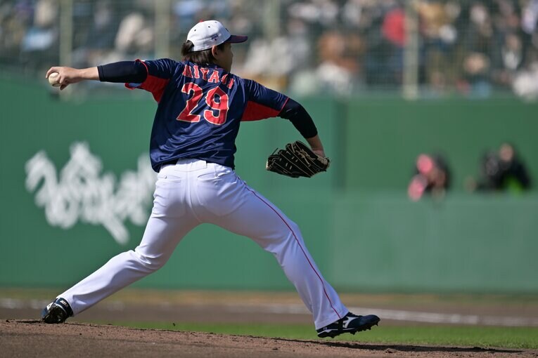 強化試合で登板する宮城　©︎Hideki Sugiyama