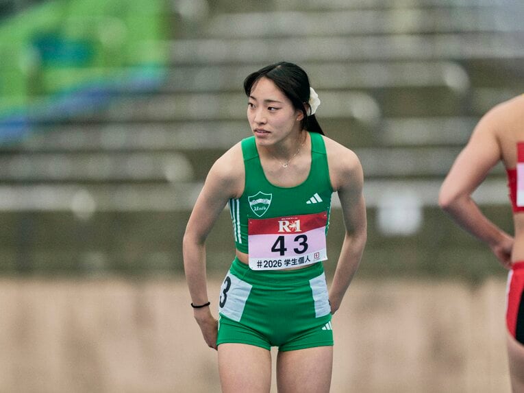 学生個人選手権で日本人トップとなる2位に入った青学大1年の井上凪紗。群雄割拠の女子100mハードルで存在感を見せられるか　©Yuki Suenaga