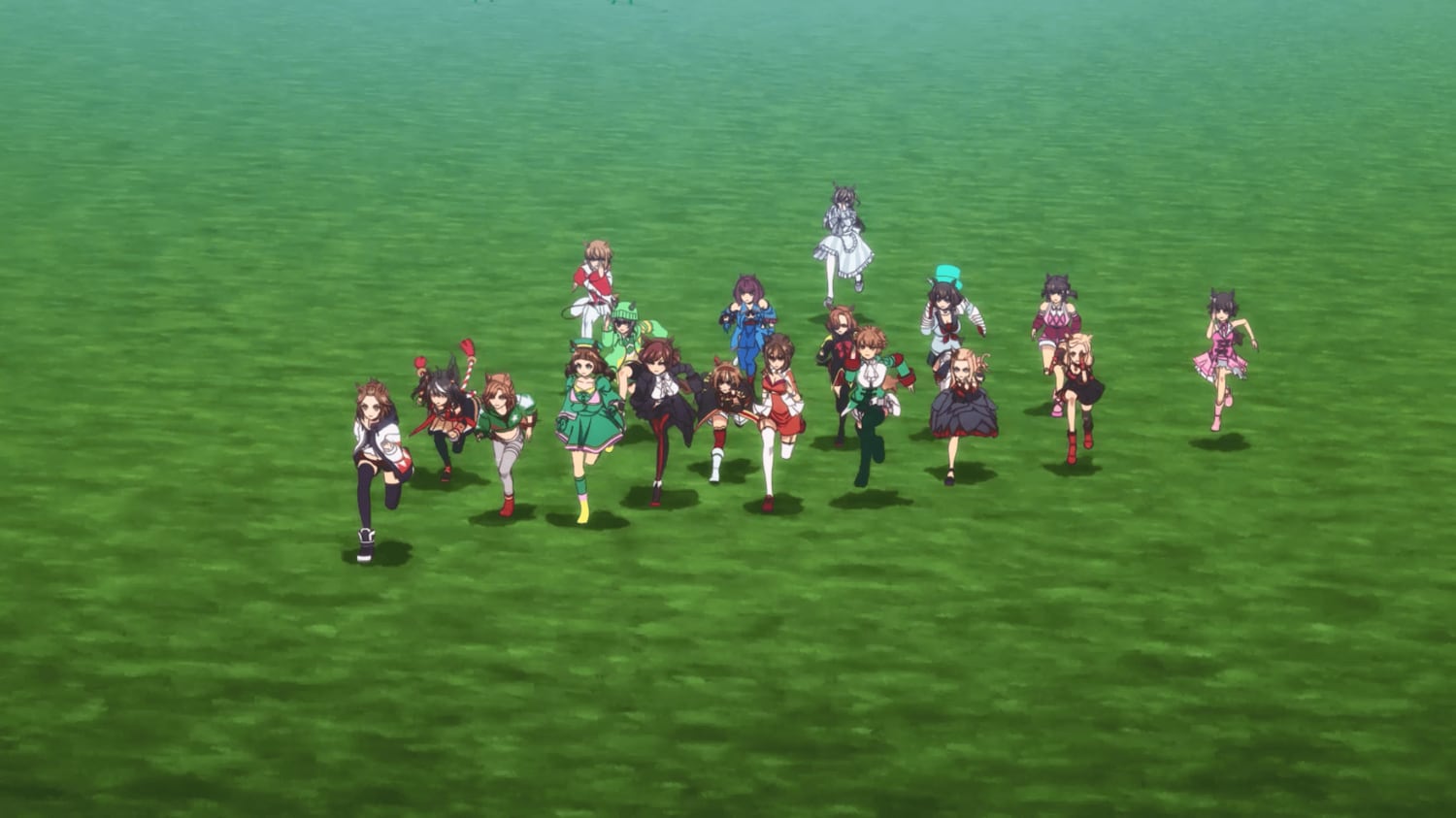 最終直線で進路がやや塞がった格好のキタサンブラック（左から2番目）　©2023 アニメ「ウマ娘 プリティーダービー Season 3」製作委員会