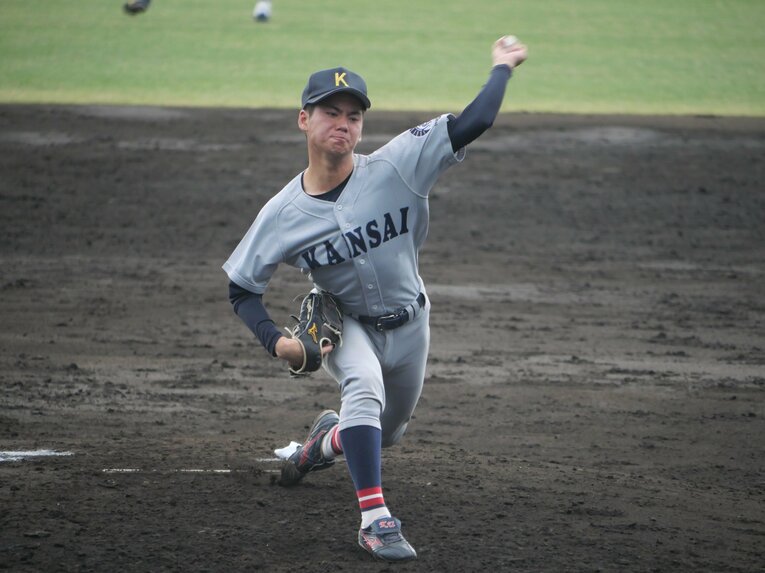 神港橘高時代は17奪三振を奪ったこともある金丸夢斗（関西大3年）©︎PPAB-lab.