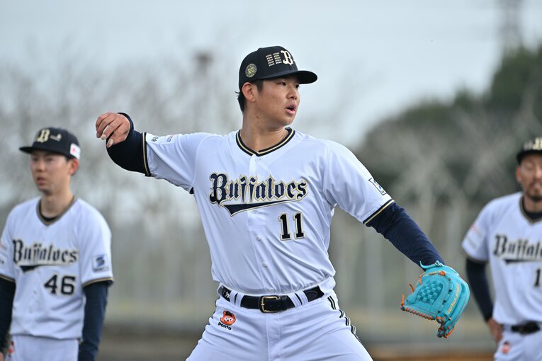 ブレーク２年目となる今春のキャンプで練習に取り組む山下　©Hideki Sugiyama