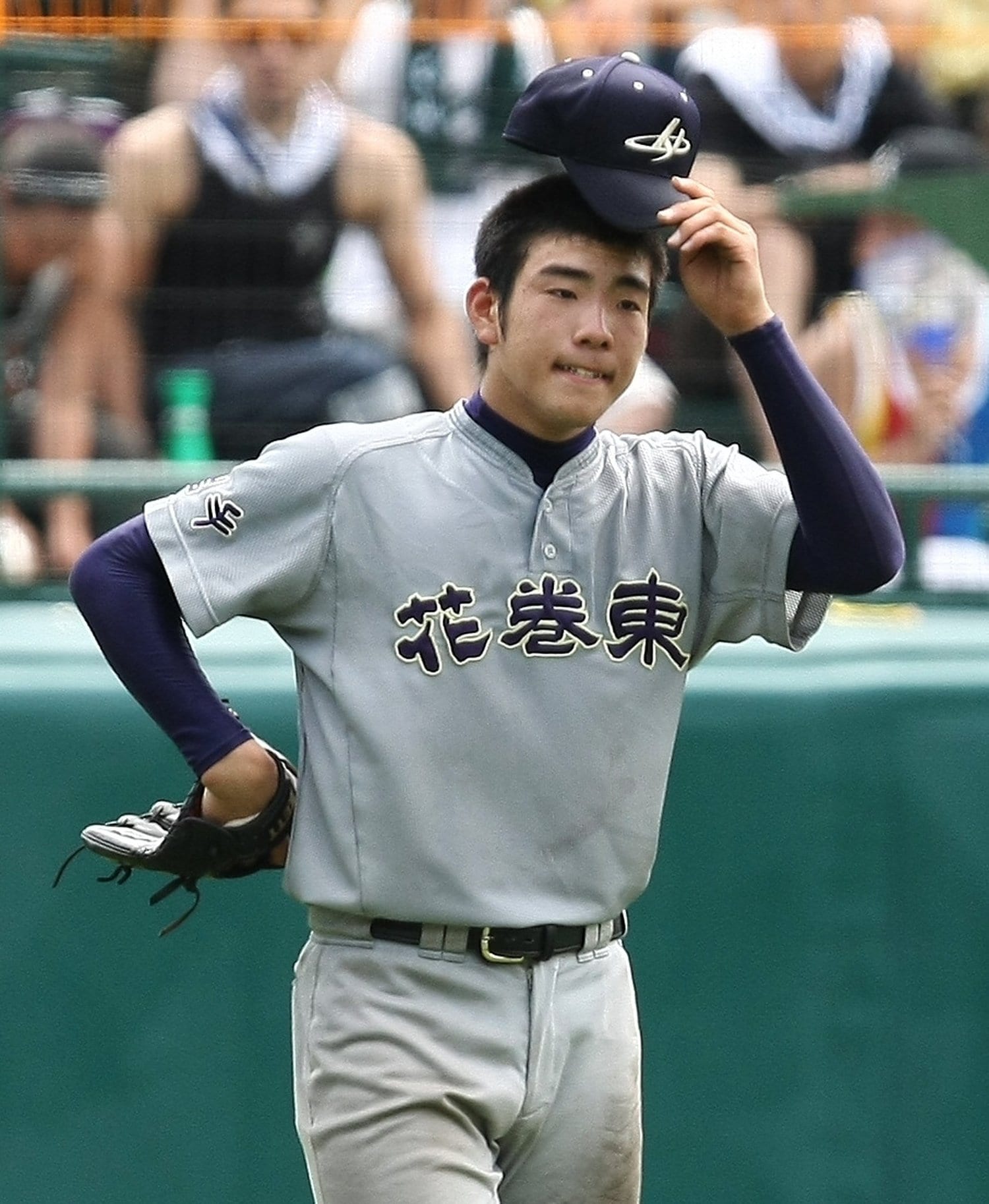 明豊戦の5回裏途中で左翼の守備に就いた花巻東先発の菊池雄星　©JIJI PRESS