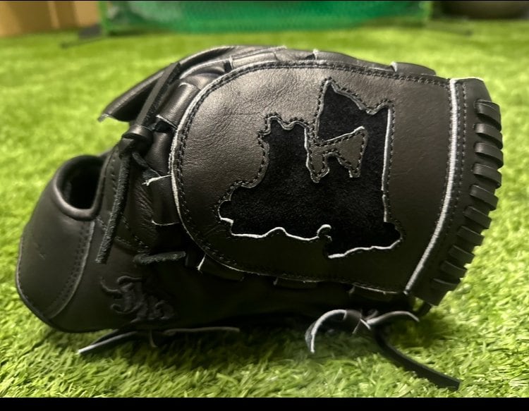 故郷・青森県のシルエットの刺繍を入れた種市のグラブ ©︎Chiba Lotte Marines