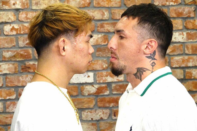 『FIGHT CLUB.2』記者会見でのYA-MANと木村“フィリップ”ミノルのフェイスオフ　©Koji Fuse