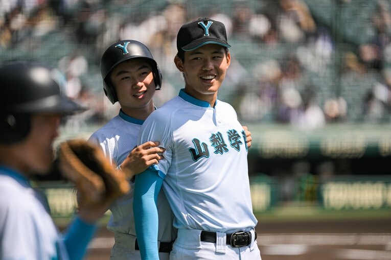 笑顔が多かった山梨学院ナイン　©Nanae Suzuki