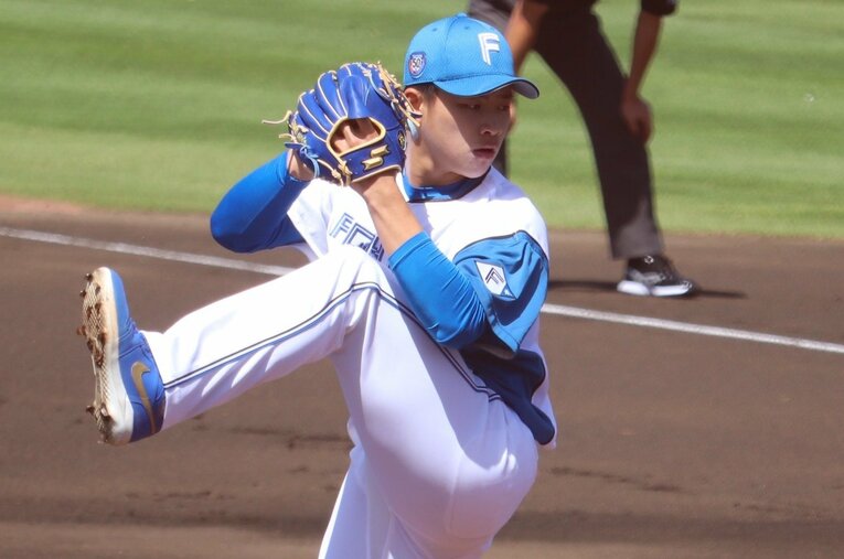 MAX157キロの豪速球を武器に前評判に違わぬ活躍を見せた「台湾の至宝」こと日ハムの孫易磊。一軍昇格の日も近い？ ／ photograph by Yu Takagi