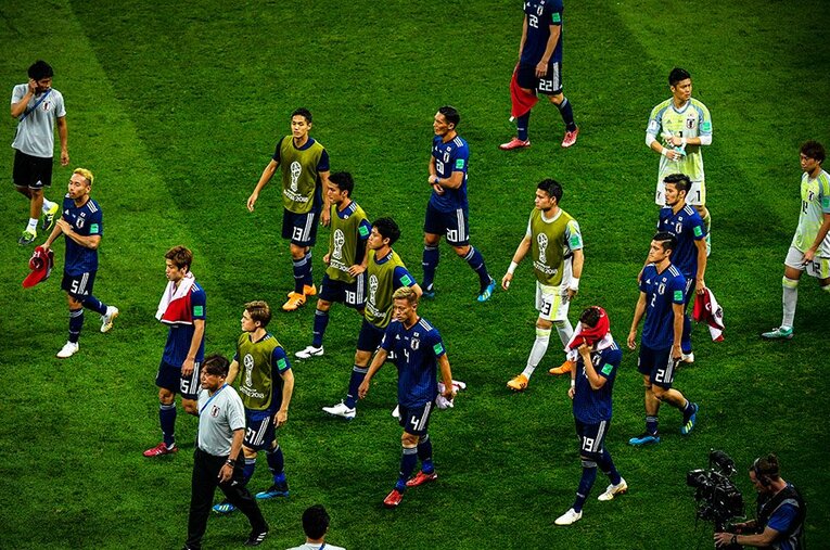 ベルギー戦を終えた日本代表。ロシアの地での4試合は、かけがえのない財産となった。 ／ photograph by Takuya Sugiyama/JMPA
