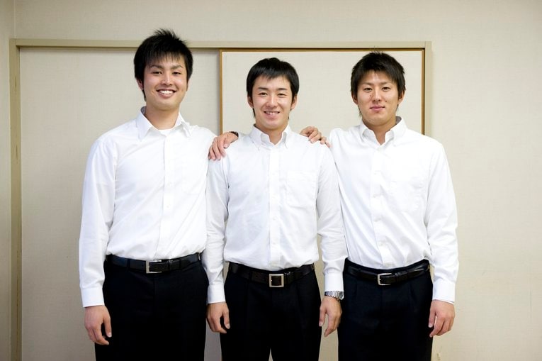 揃ってドラフト1位指名された“早大BIG3”、左から大石達也・斎藤佑樹・福井優也（2010年）　©︎Mami Yamada