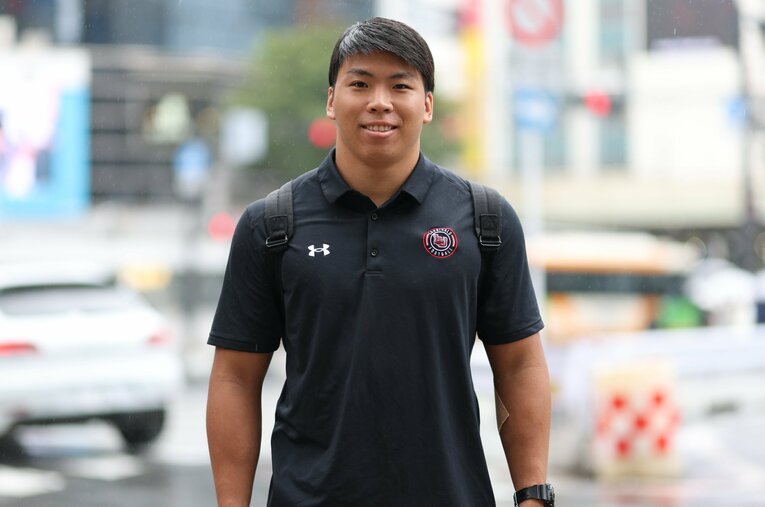 現在、米NCAA1部のラマー大学でラインバッカーとして活躍する吉川大紀。母は日本女王、兄妹は全米王者というアスリート一家だ ／ photograph by Naoki Kitagawa