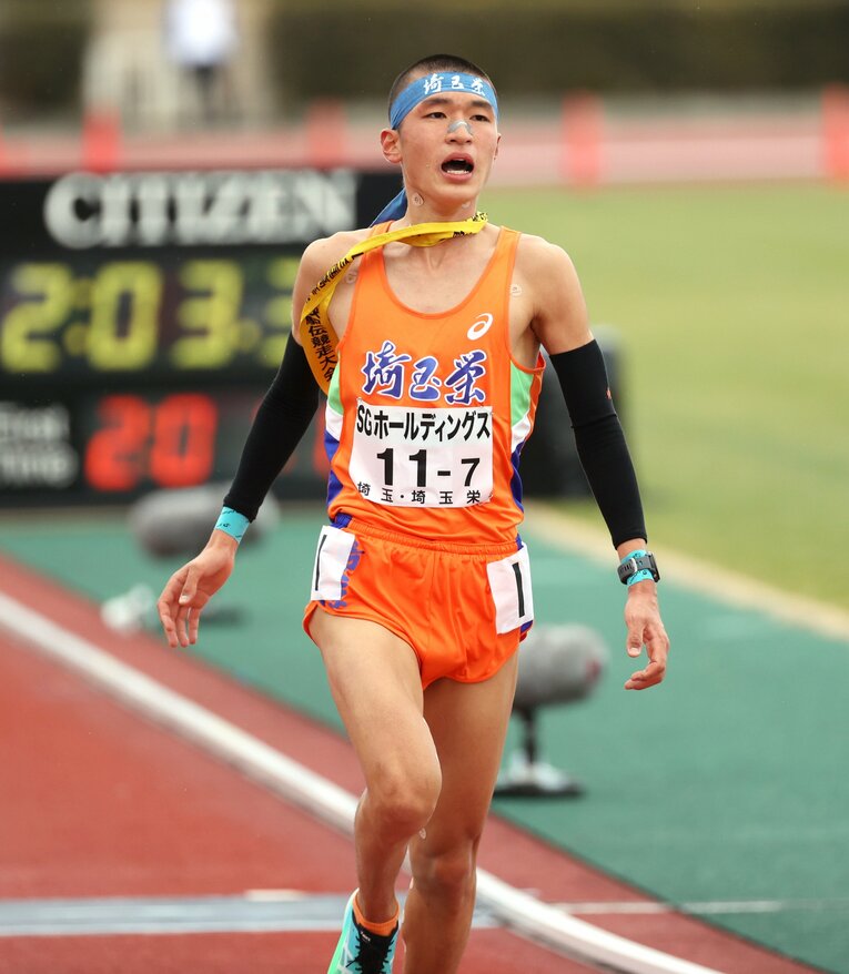 「ケツメイシの息子」が初めて報じられた2022年都大路では埼玉栄高の4位入賞に貢献。7区を走り区間4位の好成績　©JIJI PRESS