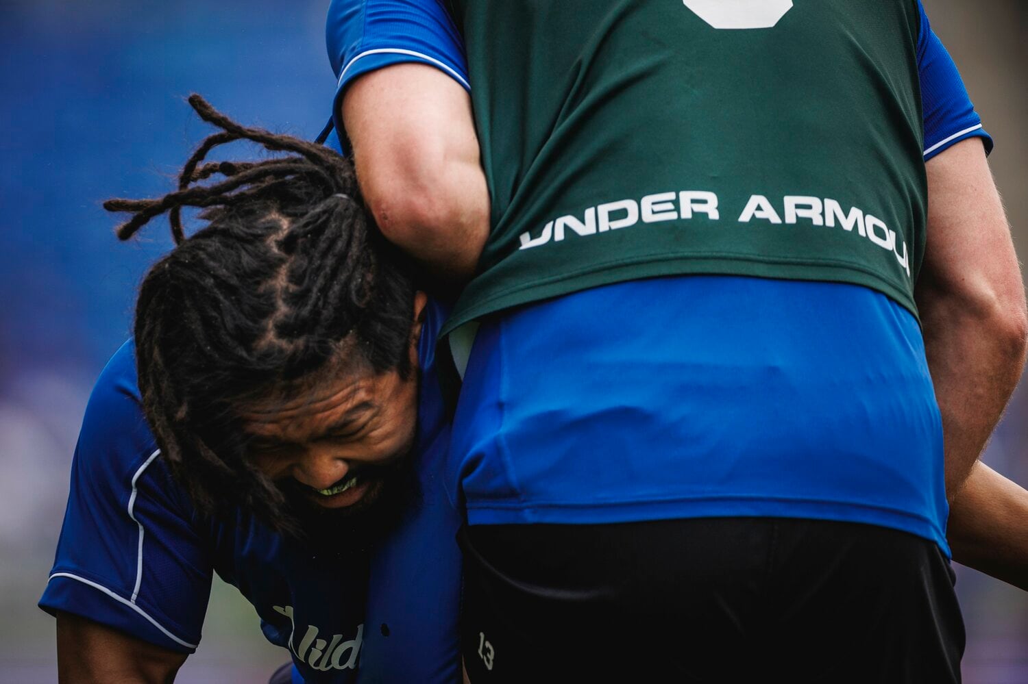 試合前、タックル練習をする堀江　©︎Kiichi Matsumoto