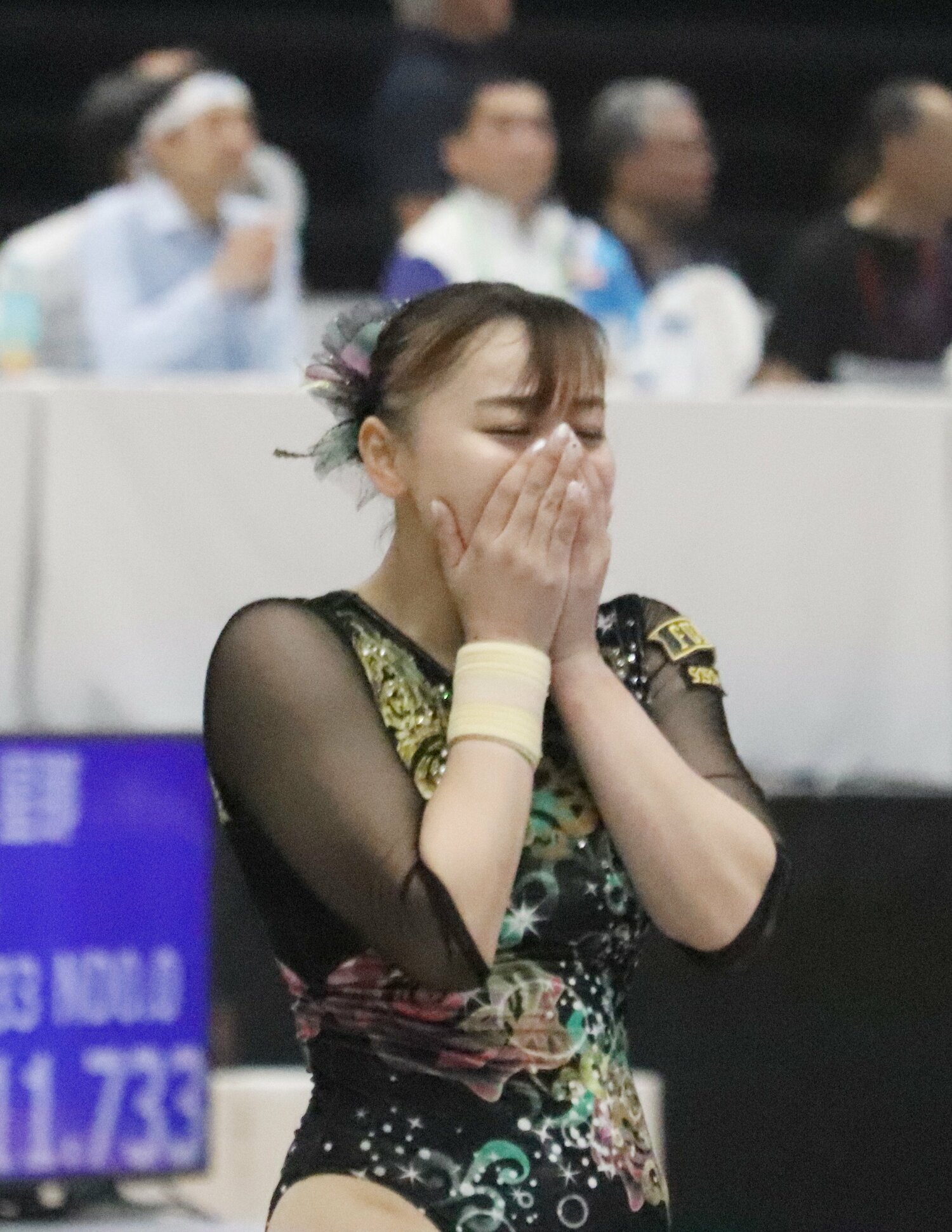 演技を終えた宮田は涙を流した　©JIJI PRESS