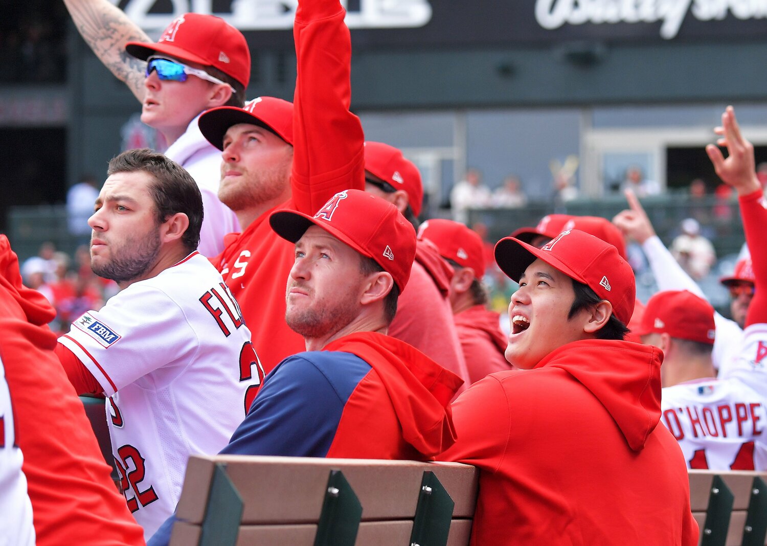今季最終戦での一幕。エンゼルス残留か新天地への移籍か、注目が集まっている　©JIJI PRESS