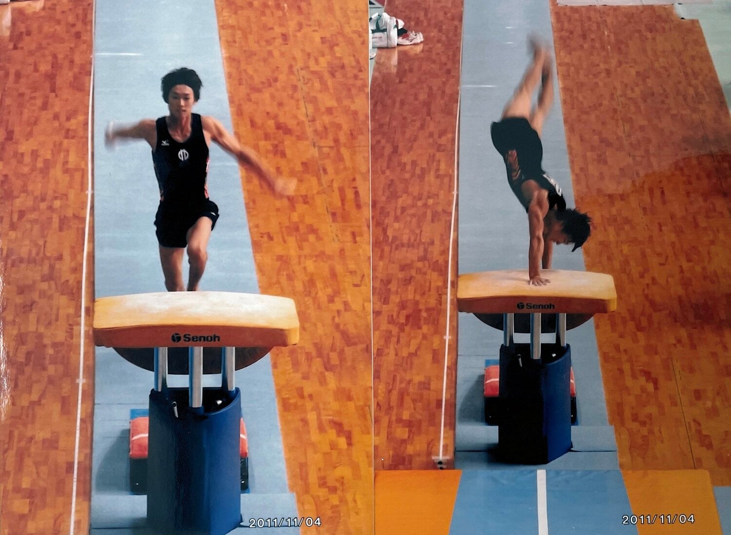 順大時代の福尾の演技。特に跳馬は得意種目だった／本人提供