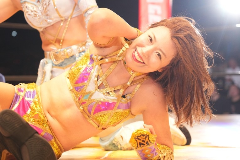 マリーゴールドでのラストマッチを終えた“貴婦人”桜井麻衣は安堵のような笑みを浮かべた　©Essei Hara