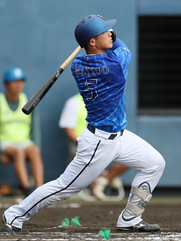 昨季、そしてオープン戦と打撃で非凡な才能を見せつけた松尾　©JIJI PRESS