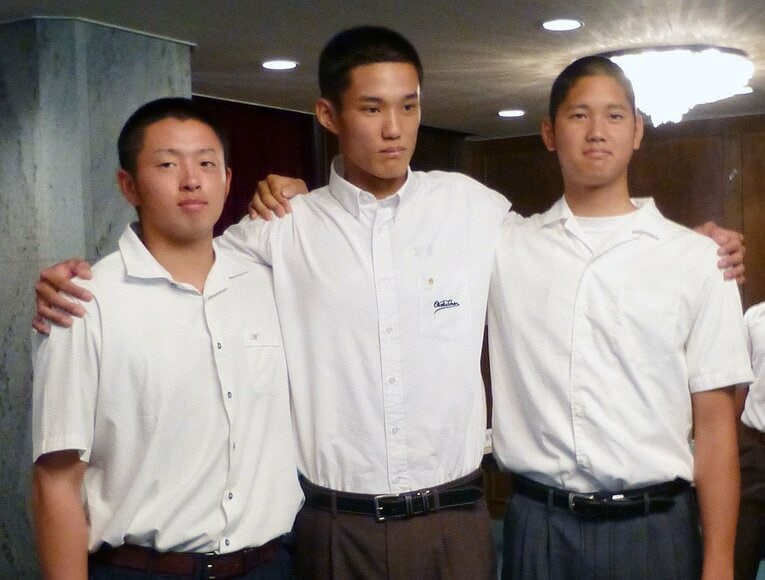 高校日本代表の「ビッグ３」と言われた（右から） 花巻東・大谷、大阪桐蔭・藤浪、愛工大名電・浜田　©︎KYODO