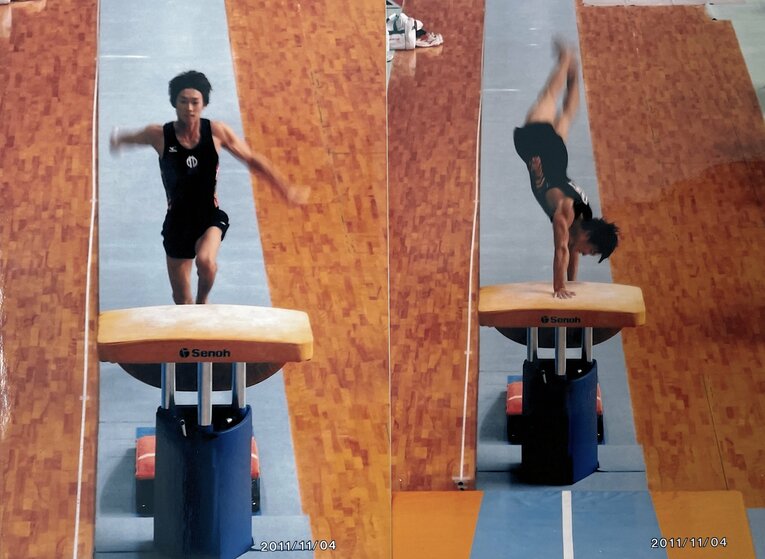 順大時代の福尾の演技。特に跳馬は得意種目だった／本人提供