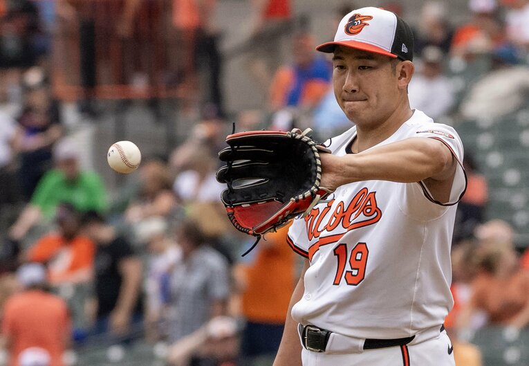 オリオールズのエースとして活躍する菅野。今夏の移籍濃厚と言われているが、果たして　©︎JIJI PRESS