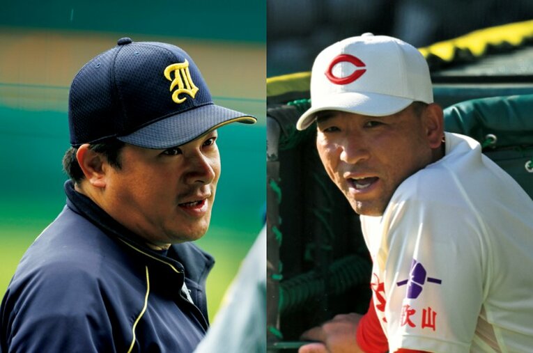 仙台育英の須江航監督（左）と智辯和歌山の中谷仁監督（右）。甲子園優勝を経験した両監督が語り合った ／ photograph by Kiichi Matsumoto / Hideki Sugiyama